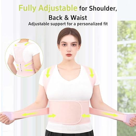 Posture Corrector for Women and Men Back Brace Support Straightener Scoliosis Upper Spine Instant Upright Hunchback Correction Kyphosis Fixer Adjustable Shoulder Straps Breathable (Pink L)