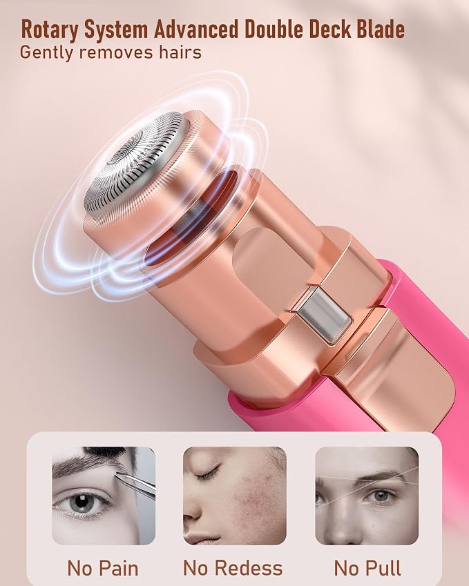Eyebrow Trimmer Facial Hair Removal for Women: 2 in 1 Rechargeable Facial Hair Remover & Eyebrow Razor, Electric Painless Face Shaver for Women with LED Light for Eye brow, Lips & Face