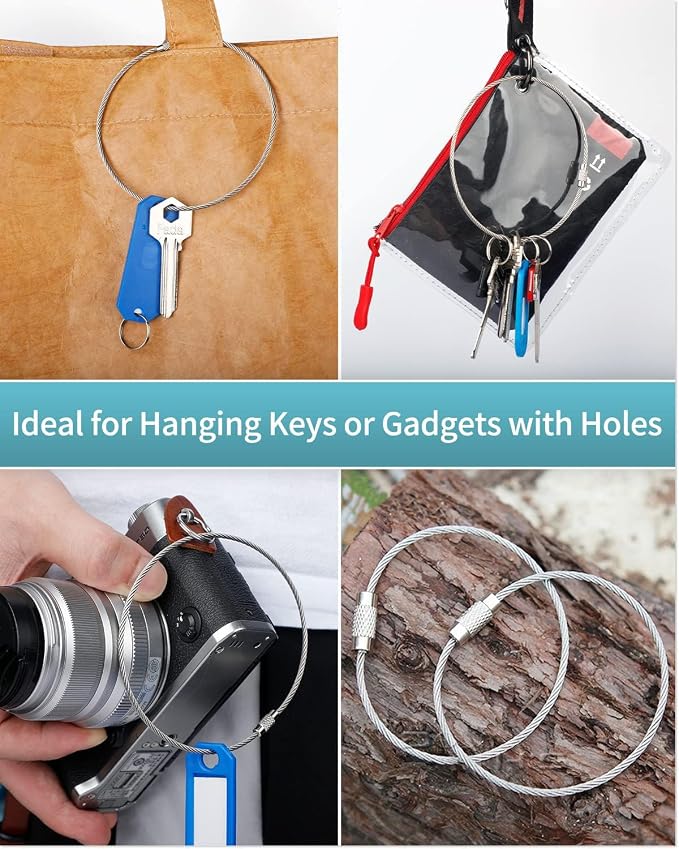 Pawfly 4"/6"/10" Wire Keychain Cable Key Ring Loop Holder 20/50/100Pcs | Large, Stainless Steel, Toughly Braided, Connectable, Corrosion Resistant, for Luggage Tag Kitchen Utensils
