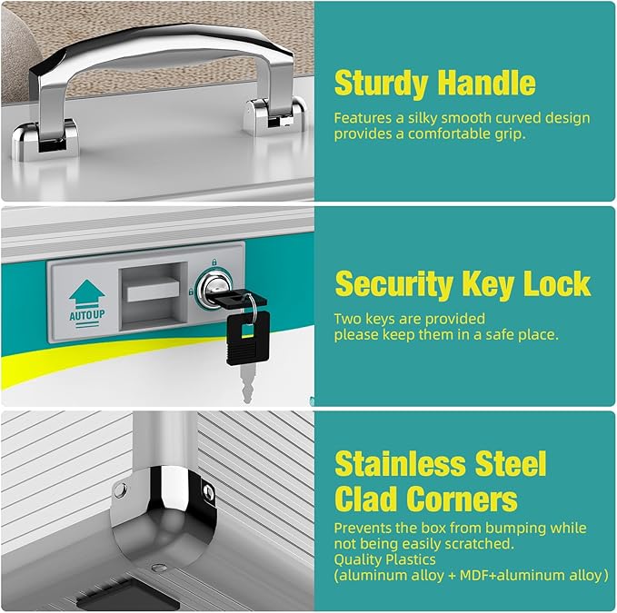 Glosen Medicine Lock Box,locking medicine box, Security Lock Boxes【Medium 12 x 7.68 x 7.87 Inch with removable storage pocket】,lock box, First Aid Key Safe Box,Lock Box for Medication