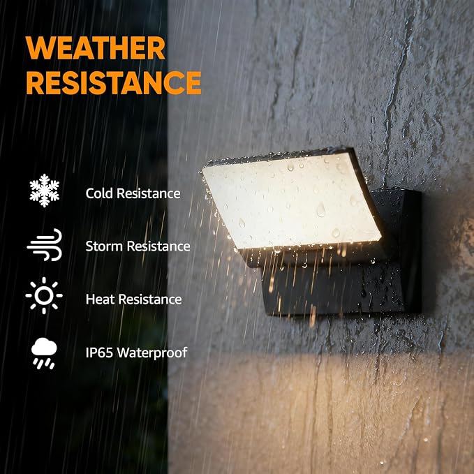 LED Outdoor Wall Light 2-Pack, Rotatable Adjustable Head, IP65 Waterproof Porch Light for House Patio Garage, 3000K Warm White, Matte Black Aluminum Modern Sconce