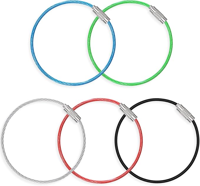 Uniclife 4 Inch Wire Keychain Cable Heavy Duty Stainless Steel Key Ring | Large Holder for Luggage Tag Keeper Travel, 1.8 mm Braided, 4.8 Inch Length, 1.6 Diameter, 80 lbs Hold, Corrosion Resistant