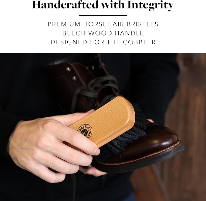 Premium Shoe Brush - Horsehair Shoe Brush - Concaved Handle for Premium Grip, Tan