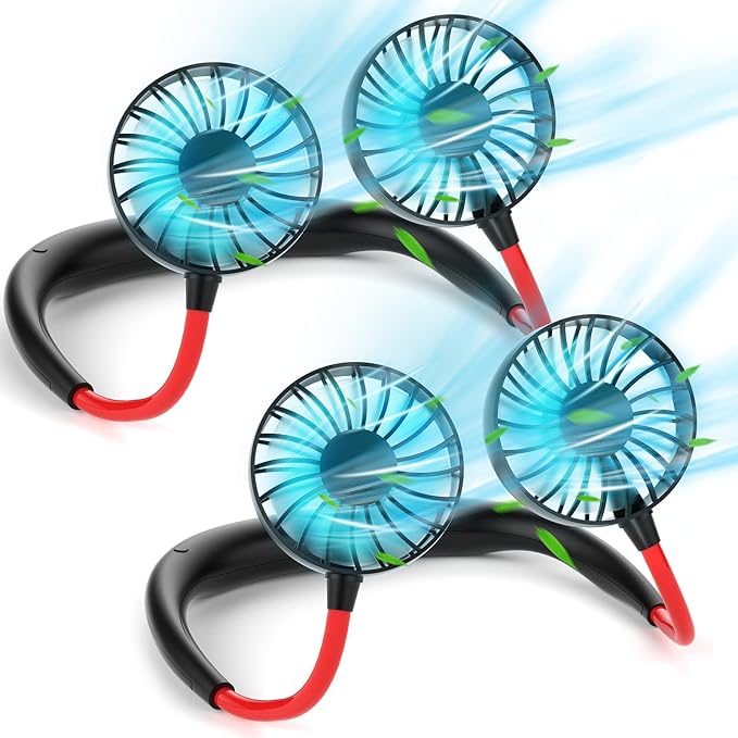 Neck Fan Portable Rechargeable: 2Pack Personal Cooling Wearable Fan Around your Neck that Blow Cold Air for Men Women - Usb Should Fan Battery Operated for Travel and Outdoor Sports