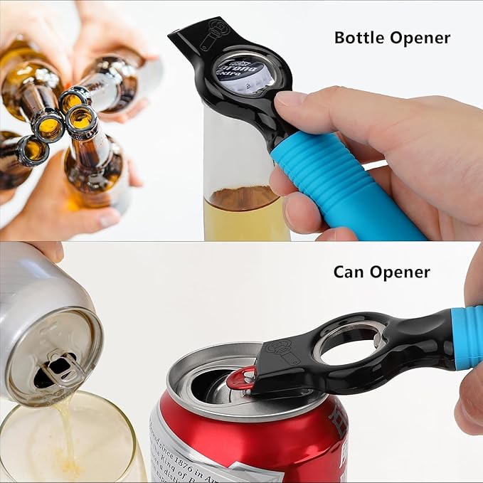 2-Pack Magnetic Beer Bottle Opener & Soda Can Opener, 2-in-1 Bottle Opener and Can Tab Opener Tool for Bartender, Long Nails, Arthritis, Silicone Handle with Build in Magnet - Gemstone Blue