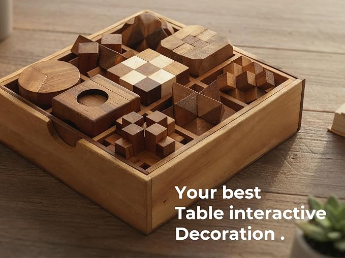 BSIRI 9 in 1 Wooden Brain Teaser Puzzles for Adults Teens Box Set Wood Hard Level 10 Impossible Mind Wood Brain Teaser Games 3D Hand Puzzle Sets for Decoration and Mini Toys
