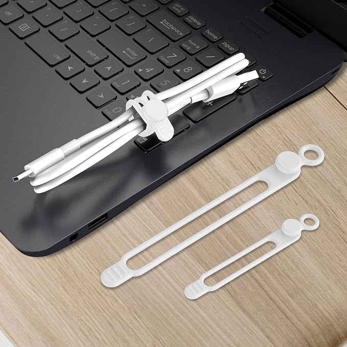 Silicone Cable Ties Cord Organizer for Cable Management, 16PCS 4.2" and 7.1" Reusable Cable Organizer Electronic Accessories for Home, Office, Kitchen, School, Travel (White)