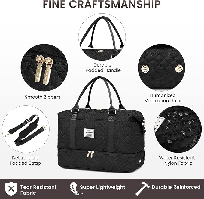 LOVEVOOK Travel Duffle Bag,Weekender Bags for Women with Shoe Compartment，Carry on Overnight Bag with Toiletry Bag,Gym Duffel Bag with Wet Pocket, Hospital Bags for Labor and Delivery