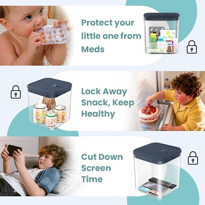 Medicine Lock Box for Safe Medication, Clear Lockable Storage Box for Snacks Food, Phone Lock Boxes with Combination Code for Home/Dorms/Office Storage Lockers (Grey)