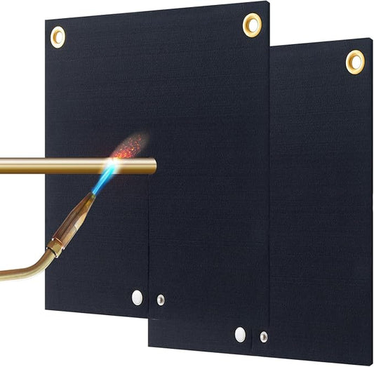 Welding Blanket Fireproof, 12x12inch Soldering Heat Shield Mat for Torch, Flame Protector, Soldering Repairs with Hole for Pipe Soldering, 2pack Welding Pad for Plumbing