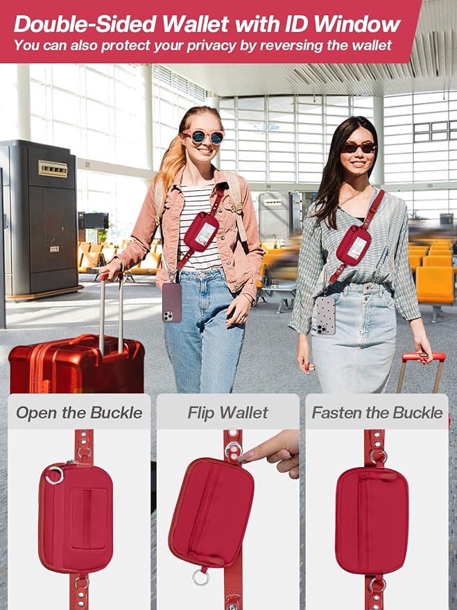 Tiostep Clip and Go Strap for Phone with Wallet Crossbody Phone Lanyard Adjustable and Detachable RFID Wristlet Wallet (Red, Medium)