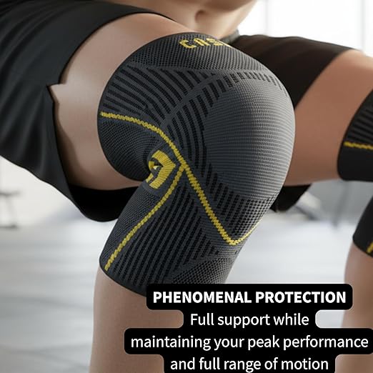 Caspe 2 Pack Knee Compression Sleeve – Knee Brace for Women & Men, Support for Running, Gym, Sports, Mild Arthritis, Pain Relief, Training, Daily Use, Workout (Yellow, Medium)