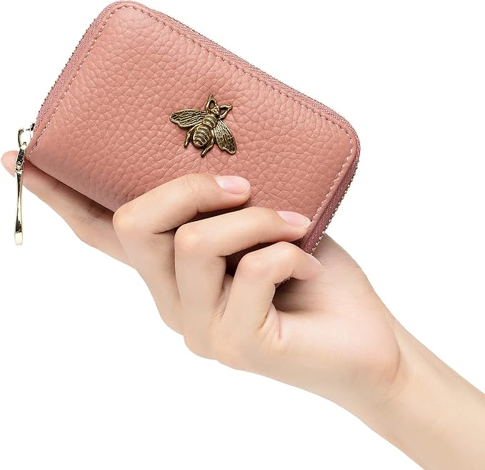 imeetu RFID Credit Card Holder, Small Card Wallet Women, Leather Card Case | Genuine Leather Women's Card & id Cases, Change Coin Purse with Zipper Keychain id Window, 20 Colors & 3 Styles, Daily, Gifts