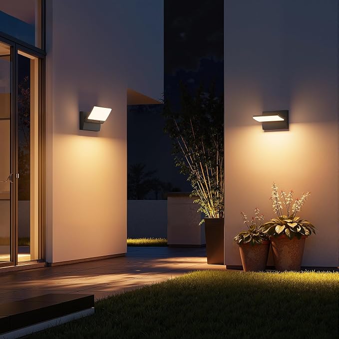 LED Outdoor Wall Light 2-Pack, Rotatable Adjustable Head, IP65 Waterproof Porch Light for House Patio Garage, 3000K Warm White, Matte Black Aluminum Modern Sconce