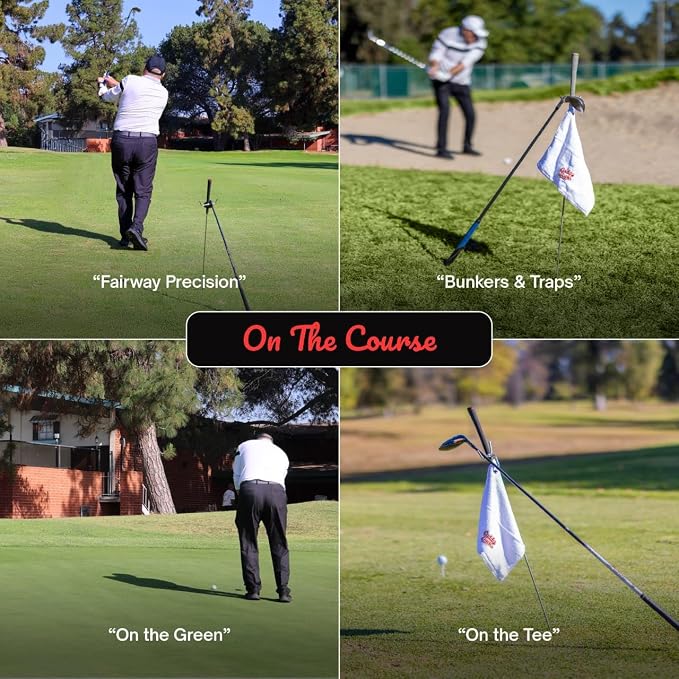 Golf Club Stand Silver/Grey Grip & Accessories | Designed to Minimize Bending on the Course | Multi-Club Holder, Ball Pick-Up Cap, Towel, Carabiner & Marker | Made in USA
