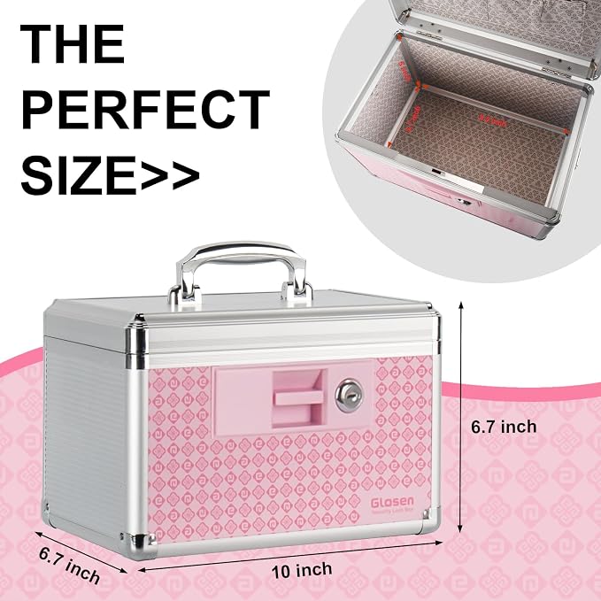 Medicine Lock Box,Storage Lock Box Lockable Dorm Storage Trunk with Key Lock【Small-Pink 10x6.7x6.7 Inch 】 for Personal Items