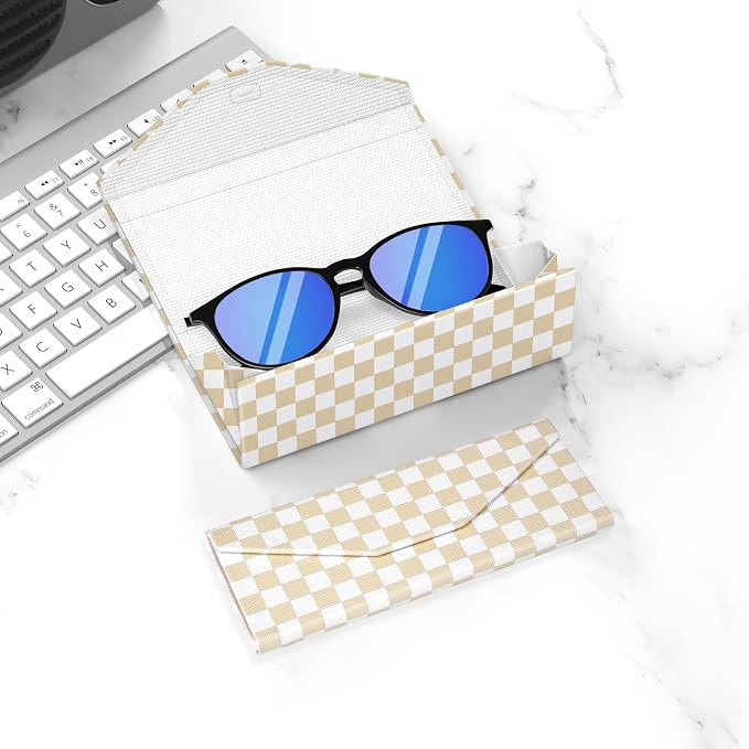 Sunglasses Case, Foldable Glasses Case, Magnetic PU Leather Hard Shell Folding Eyeglass Holder Box, Collapsible Unisex