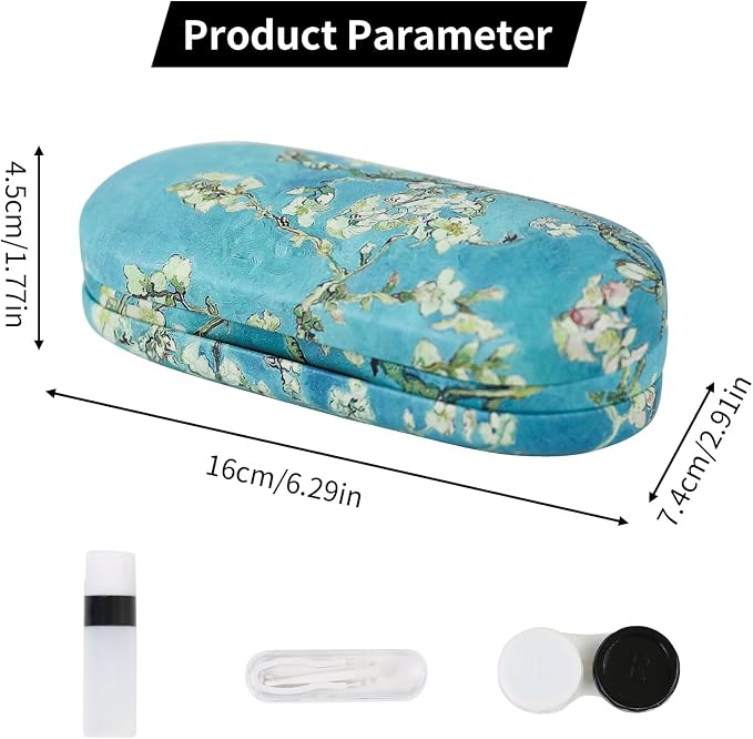 2 in 1 Contact Lens Case and Eyeglasses Case for Women Men Kids, Double Sided Hard Shell Portable Glasses Travel Holder with Built-in Mirror, Contact Lens Box (Apricot Blossom)