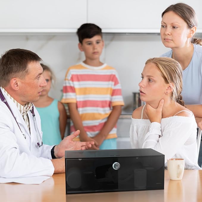 Refrigerator Medicine Lock Box with Keys and Mounting Hardware 8 x 4.5 x 3 Inch Wall Mount Locking Medicine Box Black Acrylic Wall Cabinet, First Aid Kit for Emergencies Home Use