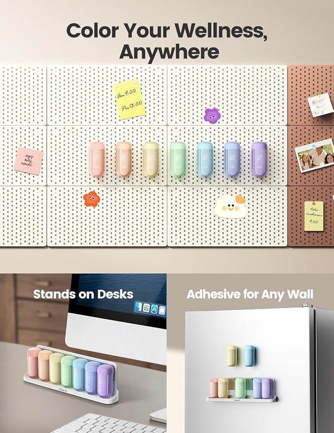 Weekly Magnetic Pill Organizer, Moisture-Proof Pill Box 7 Day 1 Time a Day with Desiccant, Removable Large Travel Pill Case, Medication Container for Vitamins and Supplements, Rainbow