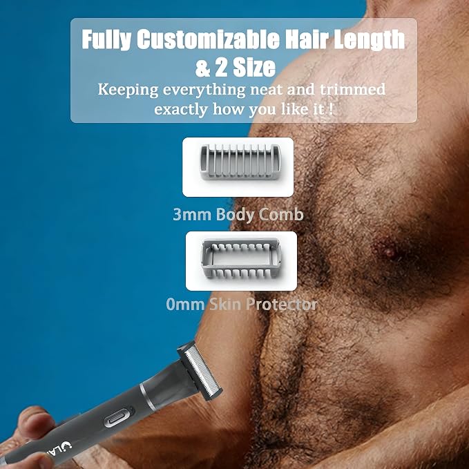 Body Hair Trimmer for Men, 4 in 1 Versatile Trimmer Shavers for Nose Ear Eyebrow Body Hair Trimming, USB-C Fast Charge Electric Pubic Hair Trimmer for Smooth Shaving with Storage Bag