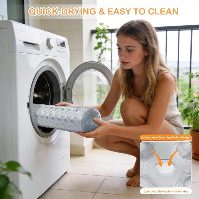 Yimobra Bathtub Mat Non Slip, 27.5"X15.5" Machine Washable Shower Floor Mat, Soft on Feet, Bath Mat with Drain Holes and Suction Cups, Bathroom Essentials, Clear