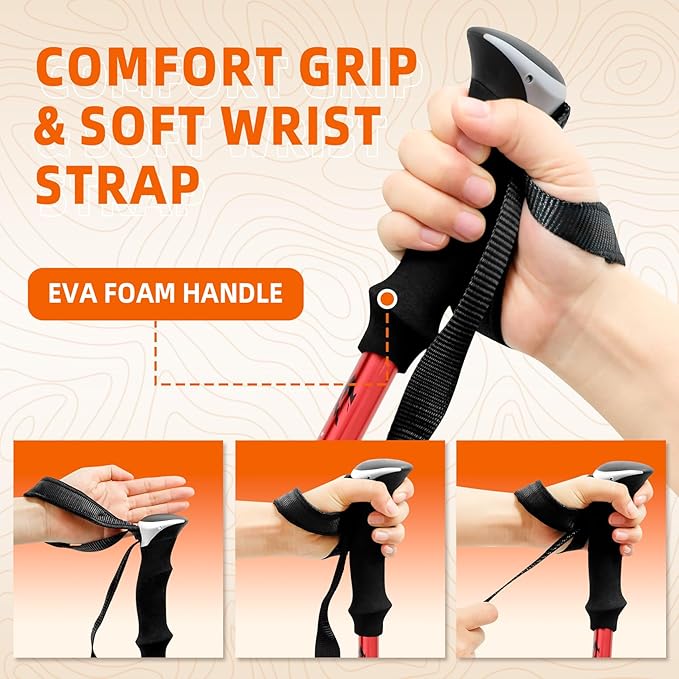 Collapsible Trekking Poles for Hiking - Lightweight Foldable Hiking Poles, 2 Pack Adjustable Aluminum Walking Sticks with for Men, Women, Kids, Seniors, Walking Poles for Backpacking, Camping, Travel