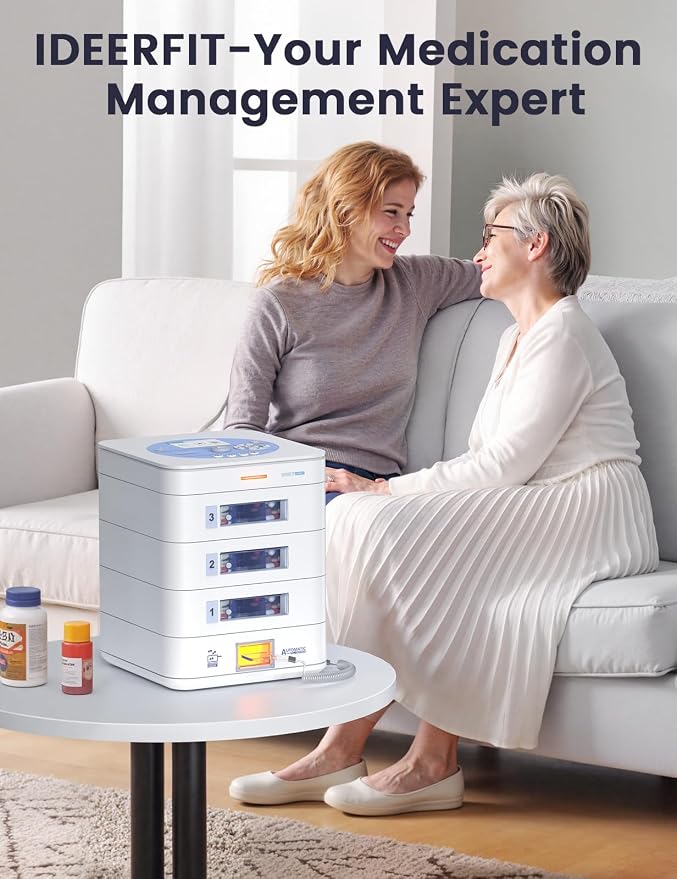 42-Day(1X) Automatic Pill Dispenser (Expandable Tray) – App & On-Device Setup by Family, LCD Display, Digital Lock, Sound & Light Alerts –Safe Medication Organizer for Dementia Seniors (3-Tray, White)