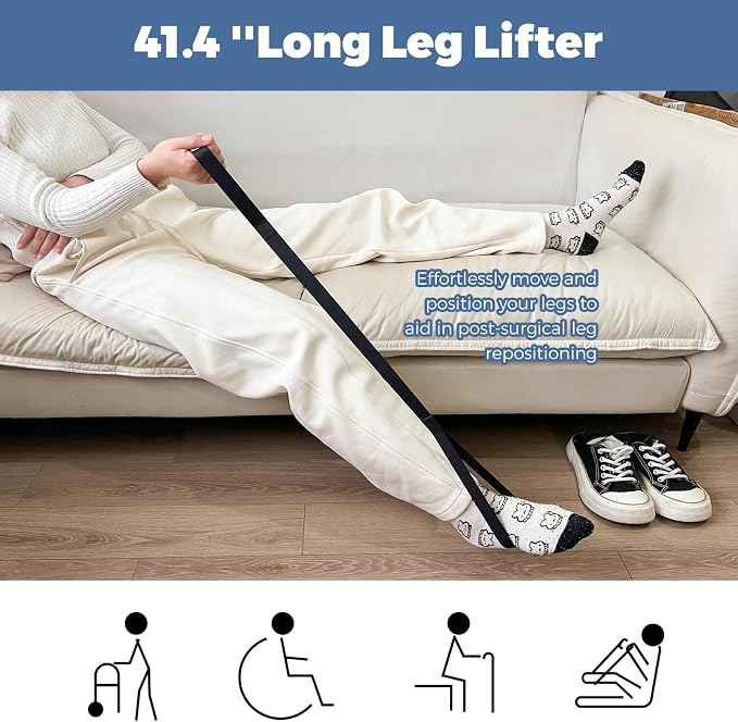 6 PC Hip Replacement Recovery Kit for Elderly and Knee Back Surgery Patients with Grabber, Sock Aid, Leg Lifter, Shoe Puller, Back Scratcher, Bath Sponge, Essential Tools for Recovery After Surgery