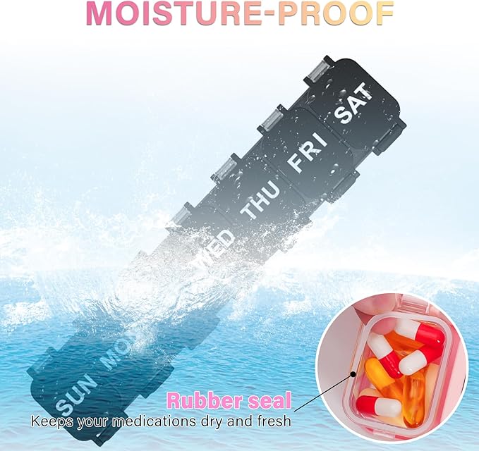 2-Pack Extra Large Weekly Pill Organizer, Travel Pill Box 7 Days, XL Vitamin Holder with 7 Detachable Compartments, Protable Medicine Organizer for Home and Travel