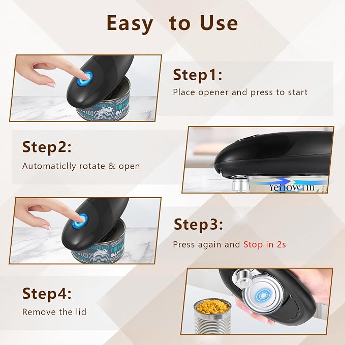 SAKAMOSH Electric Can Opener Smooth Edge | Seniors-friendly One-Touch Operation, Safe & Smooth Edges, Fits Most Cans, Ideal Kitchen Gift, Battery Operated, Black