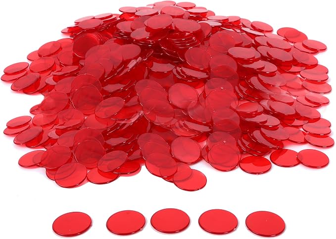 GSE Games & Sports Expert Red Bingo Chips, 5,000 Pieces 3/4-Inch High-Contrast Transparent Counting Chips for Bingo Games, Parties