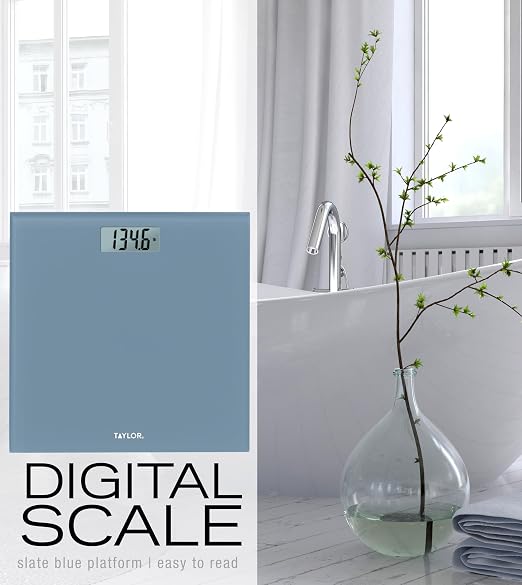 Taylor Digital Bathroom Scale for Body Weight, Slate Blue Tempered Glass Platform, 350 lb Capacity, 4 Precision Sensors, Instant-On Technology, 11 x 11 in, 3 Pack