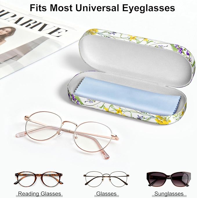 Hard Shell Leather Sunglasses Case,Classic Fashionable Cute Large Glasses Case for Women Men,Sunglass Eyeglasses