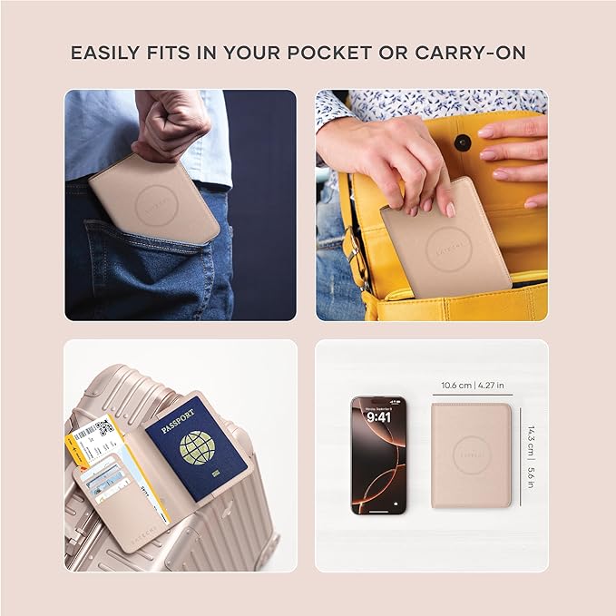 Satechi Passport Holder with Find My Tracking, Vegan Leather, Desert Rose | 4-slot card wallet, wireless charging, RFID protection, vegan leather