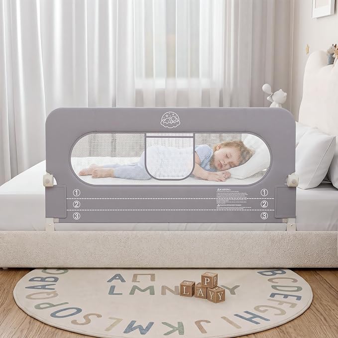 Bed Rail for Toddlers,47in Foldable Bed Rail for Baby, Baby Bed Rail Guard with Reinforced Carbon Steel Frame&Connectors for Twin Full Queen King Bed