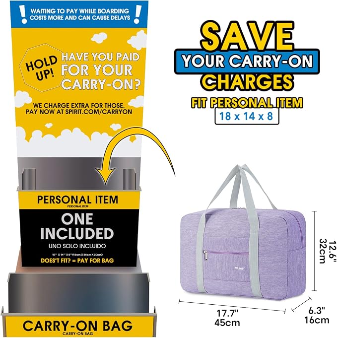 For Spirit Airlines Personal Item Bag Foldable Travel Duffel Bag Tote Carry on Luggage Duffle Overnight for Women and Men
