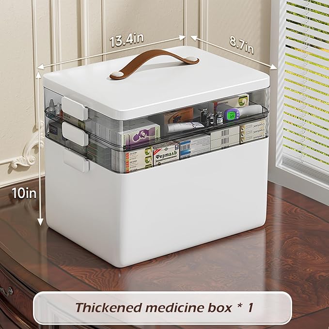 CTIME 3-Tier Medicine Organizer - Portable Medicine Cabinet with Leather Handle, Empty First Aid Kit for Home