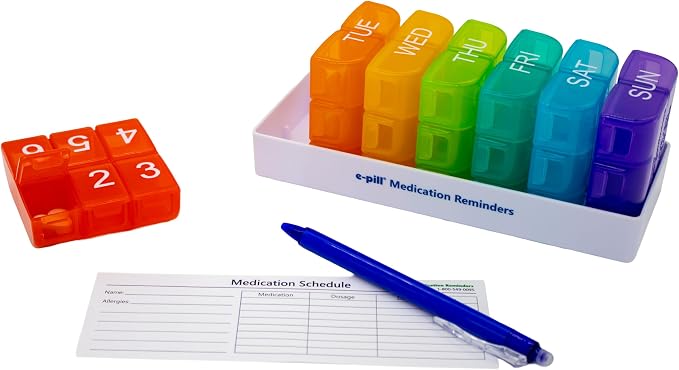 e-Pill 6 Times a Day 7 Day Weekly Pill Organizer – Large Capacity Rainbow Multicolor Pill Box for Vitamins & Medications