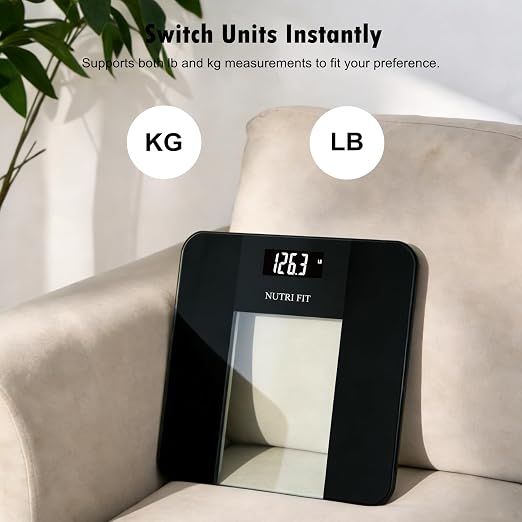 NUTRI FIT Digital Bathroom Scale for Body Weight, High Accuracy 0.1 lb Precision, 400 lb Capacity, Step-On Technology, Large Backlit LCD Display, Tempered Glass Weight Loss Scale for Home & Fitness