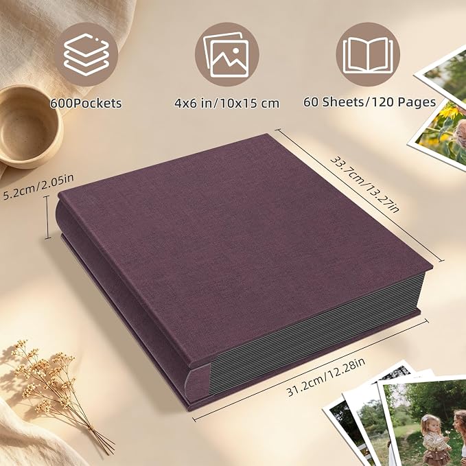 Popotop Photo Album 4x6 600 Pockets for Wedding Gifts,Linen Hardcover Picture Albums for Family Anniversary Baby Vacation Pictures