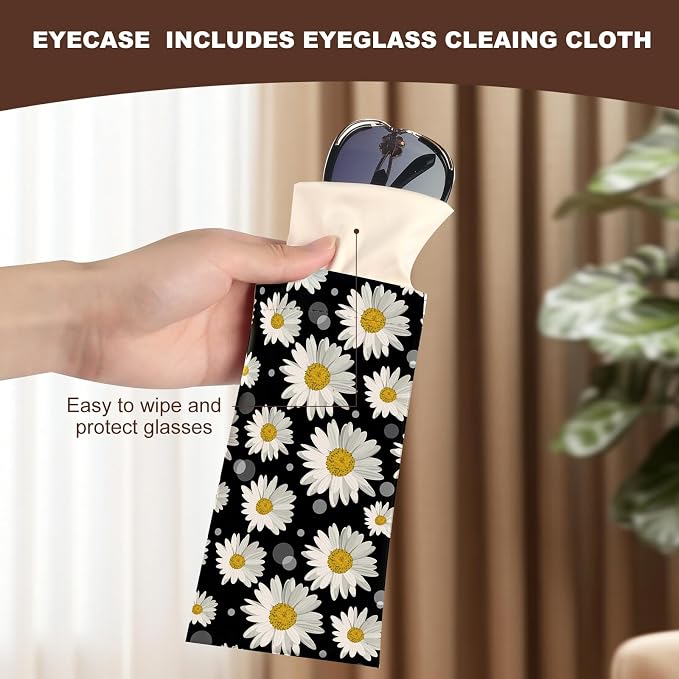 Anikathy 2Pcs Sunglass Eyeglass Glasses Case Soft PU Leather with Cleaning Cloth Cute Glasses Pouch Bag for Men Women Girs