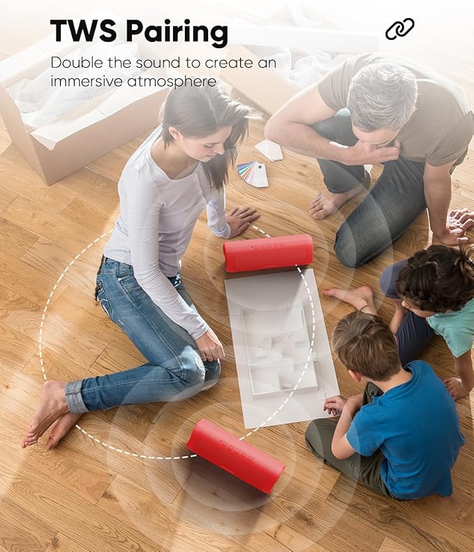Bluetooth Speaker with HD Sound, Portable Wireless, IPX5 Waterproof, Up to 20H Playtime, TWS Pairing, BT5.3, for Home/Party/Outdoor/Beach, Electronic Gadgets, Birthday Gift (Red)
