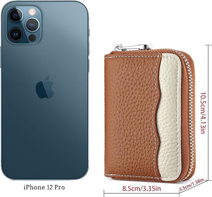 Linno RFID 20 Slots Credit Card Holder Genuine Leather Small Wallet for Women or Men with Zipper
