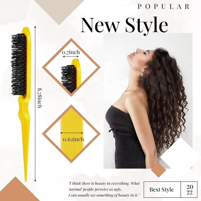 Geiserailie 3 Pcs Slick Back Hair Brush Set Bristle Brush Edge Control Teasing Comb for Women Black Hair(Yellow)