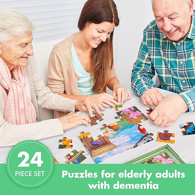 Assistex Dementia Jigsaw 24 Large Puzzle for Seniors - Alzheimer's Activity for Adults with Conversation Prompts - Best Memory Game for Patiens in Nursing Home - Build in Box Activities for Elderly