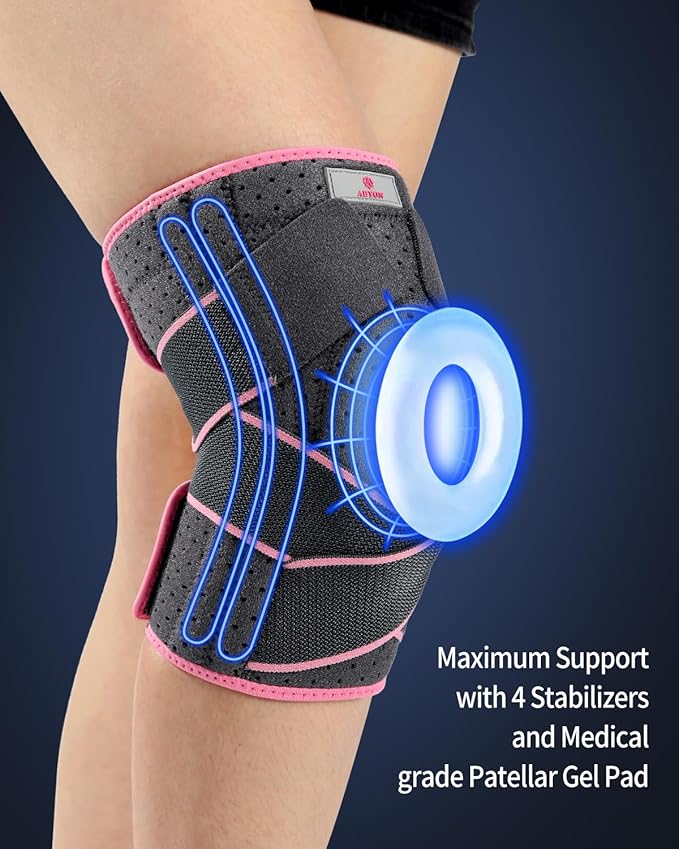 ABYON Adjustable Knee Brace for Men & Women - Maximum Support with Dual Side Stabilizers & Crossed Compression Straps for Meniscus Tear, ACL, MCL, LCL, Patella Injury and Post-Surgery Recovery - Please Check Sizing Video Before Buying