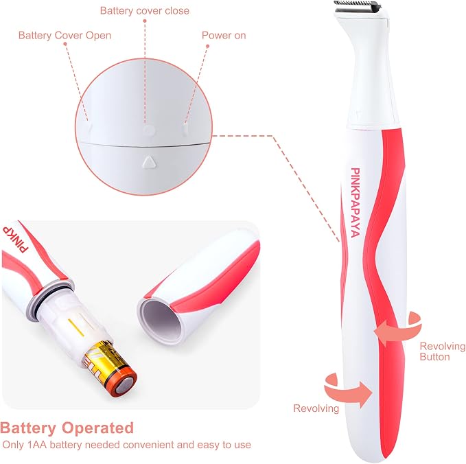 pinkpapaya Nose Hair Trimmer for Women and Men,4-in-1 Electric Facial Hair Removal Portble Waterproof Face Shaver Razor for Nose Ear Eyebrow Peach-Fuzz Lips Chin,Tomato/p9k8