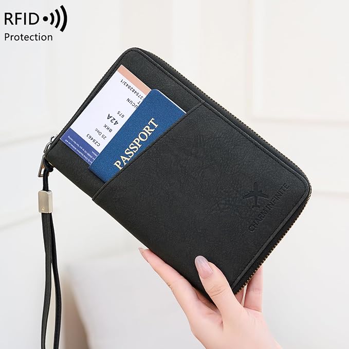 Family Passport Holder for Travel Women and Men RFID Blocking Passport Holder with Zipper Multi-functional Passport Wallet Passport Case Passport cover Travel Essentials