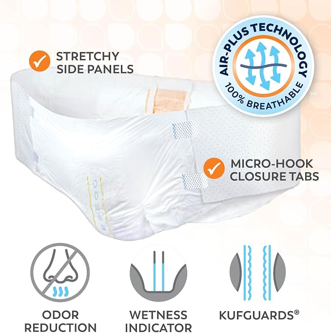 Tranquility Bariatric Disposable Briefs 4X-Large with AIR-Plus Fully Breathable Fabric for Skin Dryness & Integrity, Latex-Free, 34oz Capacity, 8ct Bag